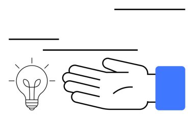 Elin parlayan bir ampule doğru uzanıyor. Yenilik, yaratıcılık, işbirliği, fikirler, destek, motivasyon ve ilham temaları için idealdir. Satır metaforu