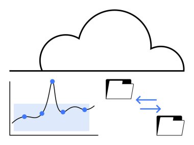 Okları olan dizin simgeleriyle bulut çizgisi grafiği. Teknoloji, bulut verileri, dosya paylaşımı, analitik, dijital işbirliği, yenilikler, eğilimler için ideal. Satır metaforu