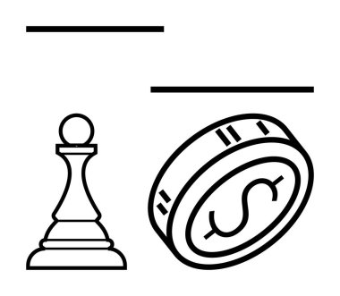Satranç piyonu ve parayla birlikte dolar işareti, yatay çizgiler de var. Strateji, finans, yatırım, planlama, karar verme, ekonomi iş kavramları için idealdir. Satır metaforu