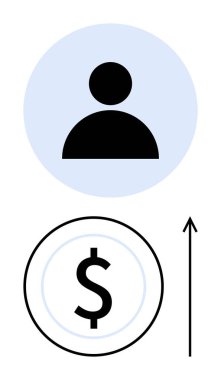 Kişi başı dolar sembolü yukarı doğru ok finansal büyümeyi simgeler. Finans, kariyer, iş, yatırım, tasarruf, zenginlik, başarı temaları için ideal. Satır metaforu
