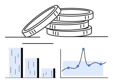 Çubuk ve çizgi grafiklerinin yanına para istiflenmiş. Finans, yatırım, ekonomi, iş stratejisi, analitik, veri görselleştirme, pazar eğilimleri için idealdir. Satır metaforu