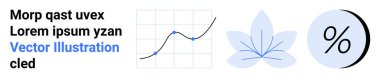 Metin bloğu, veri noktalı satır grafiği, mavi soyut çiçek elemanı ve yüzde sembolü. İş, teknoloji, doğa temalı grafikler, mali raporlar, sunumlar, bilgi grafikleri için ideal
