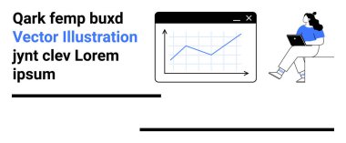 Ekrana bakan dizüstü bilgisayar kullanıcısı, veri analizini öneren pencere grafiği. Teknoloji, iş dünyası, istatistik, finans, üretkenlik, eğitim, iniş sayfası için ideal