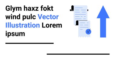 İşaretli makbuz, yukarı doğru ok, yer tutucu metin. İş raporları, finansal sunumlar, web sitesi tasarımı, mobil uygulamalar, kullanıcı arayüzü, eğitim materyalleri, veri