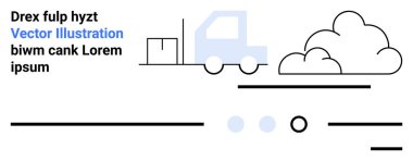 Kamyon, kargo kutuları ve bir bulutun yanında. Temiz, minimal çizgiler ve şekiller modern tasarım yaratır. Lojistik, ulaşım, dağıtım hizmetleri, bulut depolama, web tasarımı, minimalizm, modern