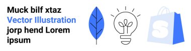Bir yaprağın mavi ve siyah temiz sanat eseri, bir ampul sembolize eden bir fikir, ve doğa teması için ideal S harfli bir alışveriş çantası, yenilikçi kavramlar, çevre dostu alışveriş, grafik tasarımı, vektör tasarımı.