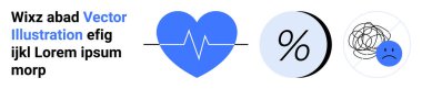 Kalp atışı çizgisi olan mavi kalp, yüzde işareti ve karalama bulutlu üzgün yüz. Sağlık, finans, iş, psikoloji, akıl sağlığı, istatistik, sağlık için idealdir. İniş sayfası