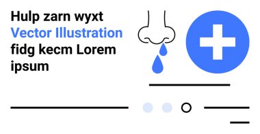 Bir damla burun, mavi tıbbi haç, metin elemanları ve çeşitli satırlar. Sağlık, burun tıkanıklığı, tıbbi hizmetler, bilgi, eğitim, sağlık bilinci, temizlik için idealdir. İniş sayfası