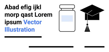 Püsküllü mezuniyet şapkası, ilaç şişesi. Akademik temalar, ilaçlar, eğitim, tıp eğitimi, üniversite programları, sağlık dersleri ve akademik içerik için ideal. İniş sayfası