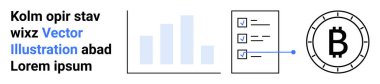 Bar çizelgesi, işaretli listeler, Bitcoin sembolü. Metin elementleri etrafa saçılmış. Finans, kripto para birimi, veri analizi, fintech, yatırım stratejileri, dijital para birimleri, izleme için ideal