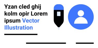 Kalın siyah metin, siyah kalem simgesi ve mavi kullanıcı profil sembolü olan modern tasarım. Web tasarımı, markalaşma, dijital pazarlama, eğitim içeriği, teknoloji sunumları, sosyal medya için ideal