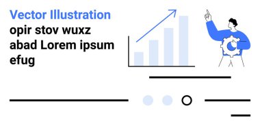 Yukarı doğru ok, bar tablosu, dişli karakter büyüme ve teknolojiyi akla getiriyor. Siyah metin satırları, mavi röfle, profesyonel yazı tipleri. İş, pazarlama, analitik, teknoloji ve geliştirme için ideal