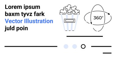 Patlamış mısır kovası, 360 derecelik döner oklar, sahte içerikli metin. Modern tasarım, sinema, kullanıcı arayüzü, filmler, eğlence, teknoloji, sunumlar için idealdir. İniş sayfası