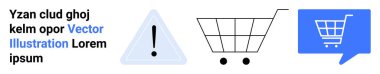 Alışveriş arabası, uyarı üçgeni, ünlem işareti, metin bloğu. E-ticaret, çevrimiçi mağaza, alışveriş sistemi, web sitesi tasarımı, bildirimler, UXUI tasarımı, müşteri bilgileri için ideal. İniş sayfası