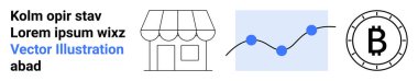 Mağaza önü, üç veri noktasıyla yükselen grafik, iş, finans, kripto para, ticaret, trend analizleri, yatırım, ekonomik büyüme için ideal Bitcoin sembolü. İniş sayfası