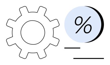 İşlevsellik ve veri analizinin elementlerini birleştiren iki yatay çizgili dişli ve yüzde sembolü. İş stratejisi, süreç optimizasyonu, teknik ayarlar, ekonomik analiz için ideal