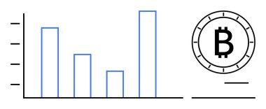Değişen yükseklik çizelgesi, Bitcoin sembolünün yanında. Mali raporlar, kripto para birimi eğilimleri, veri analizleri, ekonomik çalışmalar, iş büyümesi, yatırım portföyleri ve piyasa için ideal