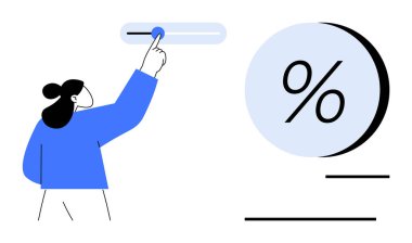Yüzdelik değerini değiştirmek için yatay kaydırıcıyı ayarlayan bir birey. Finansal yönetim, kullanıcı ayarları, bütçe planlaması, çevrimiçi araçlar, arayüz tasarımı ve eğitim için ideal