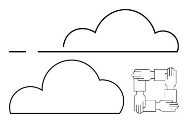 El ele tutuşarak oluşturulan bir kare, birlik ve takım çalışmasını simgeleyen iki basit bulut ana hatları. Bulut hesaplama, işbirliği, ağ, destek, takım çalışması, kapsayıcılık için ideal