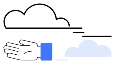 Mavi kollu siyah çizgili buluta doğru uzanan bir el. Aşağıdaki küçük mavi bulut. Yaratıcılık, hırs, başarı, hedefler, motivasyon ve hayal gücü için ideal. Satır metaforu