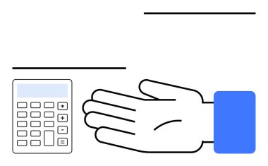 Hesap makinesi ve açık el aşağıda genişletildi. Finans, bütçe, muhasebe, bankacılık, kredi, finansal tavsiye, tasarruf temaları için idealdir. Satır metaforu