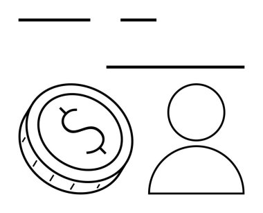 Bir dolar işaretli para biriminin yanındaki kullanıcı avatarı. Mali yönetim, kullanıcı profilleri, bütçe uygulamaları, bankacılık arayüzleri, ekonomik çalışmalar, fintech çözümleri ve kişisel çözümler için ideal