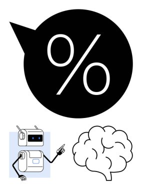 Robot yüz sembollü konuşma baloncuğu, beyin. Yapay zeka, makine öğrenimi, veri analizi, otomasyon, teknoloji, eğitim ve iletişim için ideal. Satır metaforu