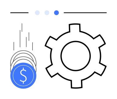 Finansal süreçleri ve teknik verimliliği simgeleyen bir dişlinin yanına bozuk paralar düşmek. Finans, teknoloji, iş stratejileri, ekonomik büyüme, yatırım, operasyonel iyileştirme ve analitik için ideal