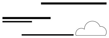 Değişen uzunluklu siyah yatay çizgiler ve tek bir bulut çizgisi. Soyut sanat, minimalizm, hava durumu grafikleri, sunumlar, web tasarımı, modern dekor, eğitim amaçları için ideal. Çizgi