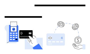 Dijital ödeme terminali işlem kartı. Temassız kart ve para transferi. Finansal uygulamalar için ideal, çevrimiçi bankacılık, e-ticaret, fintech, mobil ödemeler, parasız toplum