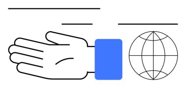 Mavi kollu açık bir el enlem ve boylam işaretli minimalist bir küreye doğru gidiyor. Destek, sosyal yardım, küreselleşme, birlik ve yardım temaları için idealdir.