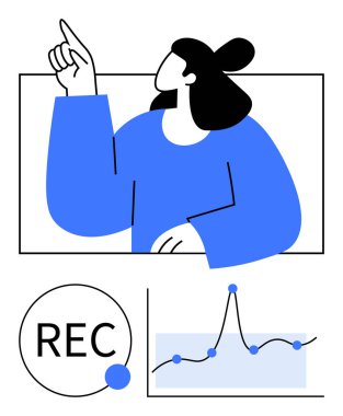 Mavi gömlekli, kol kaydedici, mavi noktalı çizgi grafiği olan birini işaret ediyor. Teknoloji, yaratıcılık, analitik, medya, büyüme, dijital sanat ve yenilik için ideal. Satır metaforu