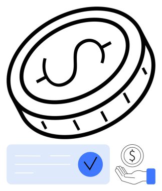 Dolar sembollü sikke, işaret ve finansal simgeler. Bankacılık, ödemeler, çevrimiçi işlemler, finans, tasarruf, yatırım ve iş hattı metaforu için ideal