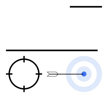Ok hedefin tam üzerine nişan alıyor. Hedef görüş açısı ve düz çizgiler ile. Hassasiyet, hedef belirleme, doğruluk, odaklanma, başarı stratejileri, hedef belirleme ve başarı için idealdir. Satır metaforu