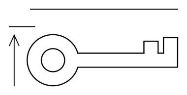 Yuvarlak saplı anahtar ve yukarı doğru bir okun yanındaki çentik, paralel yatay çizgilerle çevrili, kilidi, yönü ve ilerlemeyi simgeliyor. Büyüme, güvenlik ve gelişme için ideal
