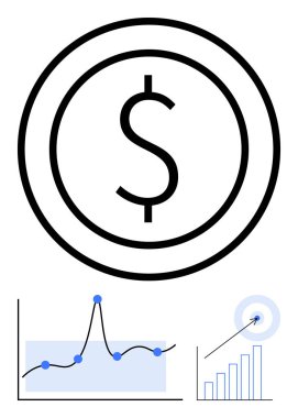 Dolar işareti çizelgesi ve hedefli bar çizelgesi. Finans, yatırım, veri analizi, iş stratejisi, ekonomik trendler, hedef belirleme için ideal. Satır metaforu