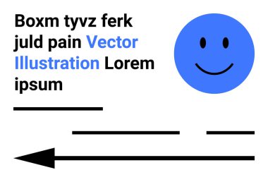 Mavi gülen yüz, Latince metin, siyah çizgiler ve ok modern, minimalist bir tasarım yaratıyor. Web tasarımı, markalaşma, pazarlama, sunumlar, sosyal medya, baskı ve eğitim için ideal. İniş sayfası