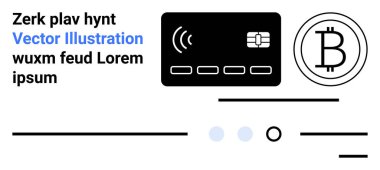 Temassız ödeme sembollü kredi kartı, Bitcoin şifreli para birimi simgesi ve biçimlendirilmiş metin unsurları. Finans, teknoloji, dijital işlemler, kripto para birimi, çevrimiçi ödemeler, e-ticaret için ideal