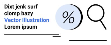 Büyüteç silueti, daire şeklinde yüzde sembolü, biçimlendirilmiş metin elemanları. Mali raporlar, veri analiz sunumları, pazarlama materyalleri, eğitim içeriği, uygulama arayüzleri için ideal
