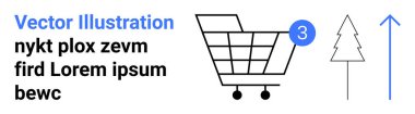 Bildirimli alışveriş arabası, çam ağacı ve yukarı doğru ok. E-ticaret, çevrimiçi alışveriş, sürdürülebilirlik, büyüme, ilerleme, doğa, koruma için ideal. İniş sayfası