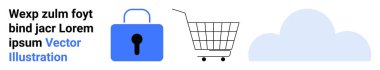 Asma kilit güvenliği sembolize eder, alışveriş arabası e-ticaret için, bulut depolama veya hizmet için. Çevrimiçi güvenlik, e-ticaret, bulut depolama, veri koruması, dijital hizmetler, teknoloji için ideal