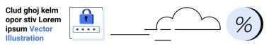 Formun içindeki mavi kilit güvenliği simgeler bulut depolamayı simgeler ve yüzde ikonu da analitiği simgeler. Siber güvenlik, bulut hizmetleri, veri koruması, bulut hesaplaması için ideal