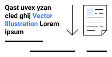 Siyah metin blokları, mavi vektör illüstrasyonu, çizgileri ve grafikleri gösteren siyah ok. Yazdırma düzeni, web tasarımı, bilgi grafikleri, sunumlar, öğretici rehberler, pazarlama için ideal