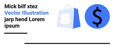 Mavi alışveriş çantası ve dolar sembolü, e-ticaret için ideal, perakende promosyonlar, pazarlama malzemeleri, online alışveriş platformları ve finans hizmetleri. İniş sayfası
