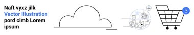 Bildirimli alışveriş arabası, bulut sembolü ve metin. E-ticaret, çevrimiçi alışveriş, bulut hizmetleri, dijital pazarlama, teknoloji, web geliştirme, perakende sektörü için ideal. İniş sayfası