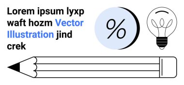 Kalın metin elemanları ve açık mavi yüzdelik sembol, kalem ve ampul. Eğitim içeriği, iş stratejileri, yaratıcı projeler, sunumlar, pazarlama materyalleri, ofis dekorasyonu için ideal