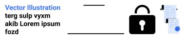 Asma kilit, dikey hizalanmış metnin yanında güvenliği de simgeler. Güvenlik, gizlilik, belge yönetimi, veri koruması, şifreleme, işletme, çevrimiçi uygulamalar için ideal. İniş sayfası