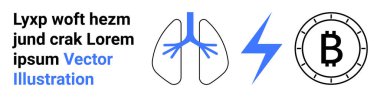 Ciğerler, mavi yıldırım ve Bitcoin sembolü. Sağlık, enerji, kripto para birimi, sağlık, finans, engelleme zinciri ve teknoloji için ideal. Minimalist tasarım Vektör grafik indirme sayfası