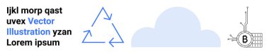 Geri dönüşüm okları, açık mavi bulut ve yer tutucu metin ile dijital engelleme zinciri Bitcoin bağlantı sembolü. Teknoloji, çevre, sürdürülebilirlik, kripto para birimi, bulut hesaplama için ideal