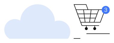 Alışveriş arabasının yanında üç öğe gösteren bir bulut simgesi. E-ticaret, çevrimiçi alışveriş, bulut depolama, veri senkronizasyonu, dijital pazarlama, perakende yönetimi, UIUX tasarımı için ideal